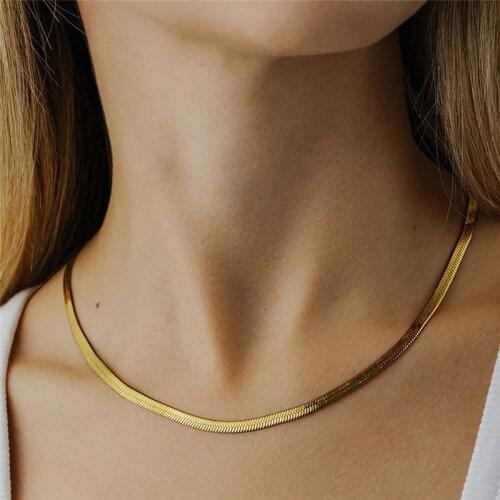 Modyle Punk Vintage Punk Vintage Gold Color 4mm Stainless Steel Flat Necklace Snake Chain Women Men Gift Jewelry