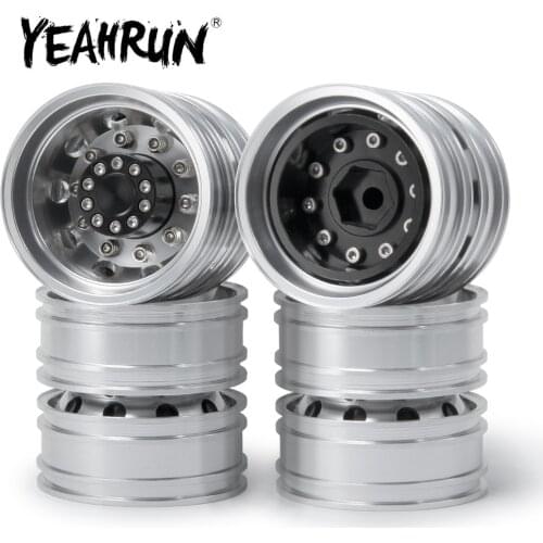 YEAHRUN 4 Pcs Wheel Hubs Aluminum Alloy Rear Tractor Trailer Wheel Rims for 1/14 Tamiya RC Climbing Cargo Truck
