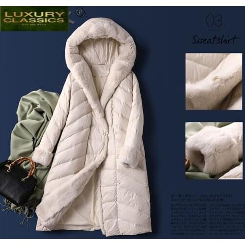 90% White Duck Down Jacket Woman Hooded Coat Female Warm Parkas Woman Rabbit Fur Collar Fashion 2021 Mujeres Abrigos 55LW
