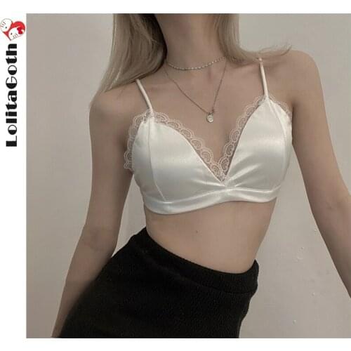LolitaGoth Brassiere Push Up Bras Sexy Lingerie Top Wireless Bra Top Sexy Women Lace Strap Silk Smooth Plunge Bralette Bra