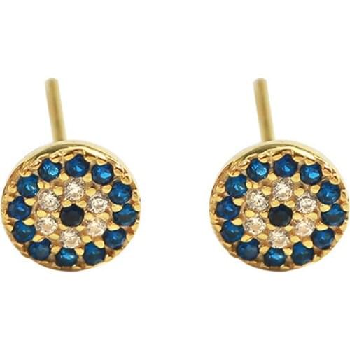 Female Cute Blue Stone Small Round Earrings Real 925 Sterling Silver Stud Earrings For Women Vintage Minimalist Wedding Earrings