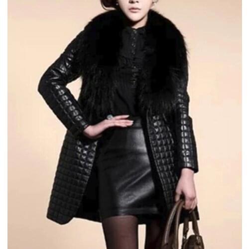 2020 womens faux fur coats long overcoat female Man-made fox fur big fur collar pu outerwear fur one warm leather slim jackets