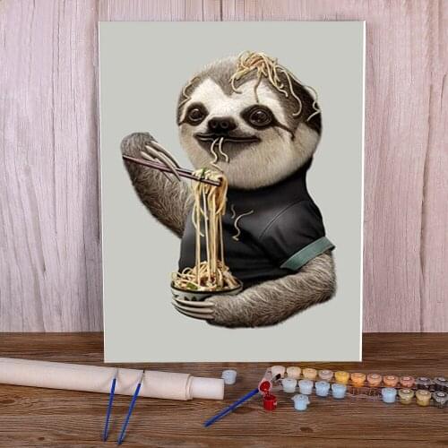 Animal Sloth Painting By Numbers Set Acrylic Paints 40*50 Canvas Pictures Decorative Paintings Adults Wholesale Drawing