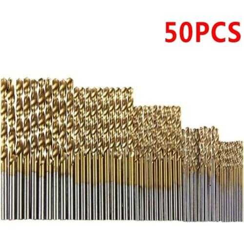 1.0mm/1.5mm/2.0mm/2.5/3.0mm 50Pcs HSS Titanium Coated High Speed Steel Twist Drill Bit Set Tool Hand Tools Power Parts Gold