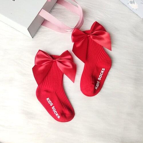 Christmas baby bow socks Newborn ribbon Bow Socking Toddler Infant Cotton Socks Children Kids Girls fit 0-3 years 1 pair/2pcs