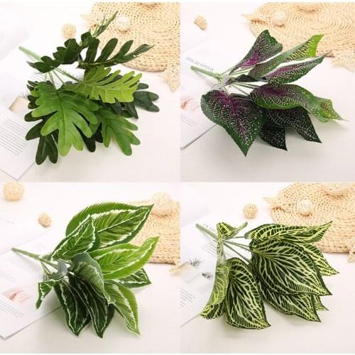 1pc Artificial Flowers with Leaf Green Grass Plastic Plants Fake Leaf Foliage Bush for Home Wedding Decoration Party Supplies