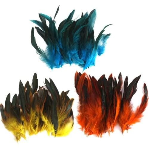 150pcs 3 Colors Dyed Rooster Feathers for Sewing Crafts Yellow Blue Orange 12-18cm / 4-7inch