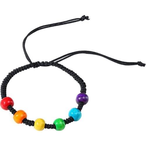 2021 LGBT Fashion Rainbow Wooden Bead Braided Bracelet Womens Adjustable Nepal Bracelet Suuitable For Couples ' Accessories
