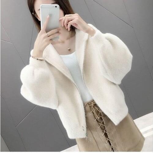 2021 Women Autumn Winter Mink Cashmere Coat Lady Loose Oversize Short Cardigan Female Casual Plush Knit Outerwear X300