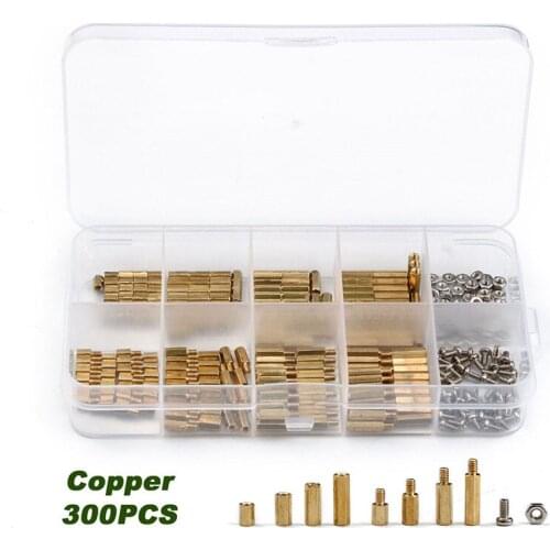 300 PCS M2 Brass Copper Pillar Stand Off Hex Column Spacer Screw Nut Fastener Tool set For machine automobile