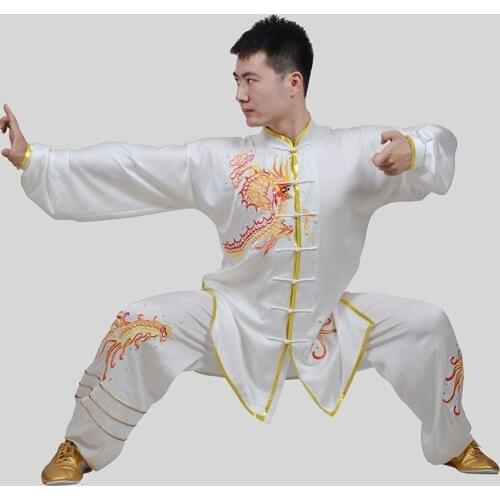 White Wushu Uniform Performance Costumes Dragon Embroidery Wing Chun Clothing Martial Arts Suit Kung Fu Tai Chi Uniform TA2061