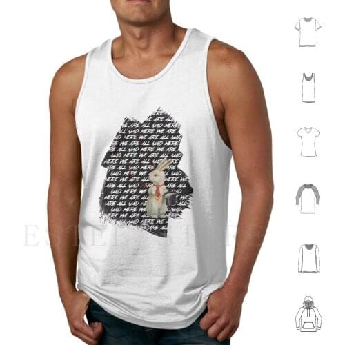 We'Re All Mad Here Tank Tops Vest Sleeveless Mad Rabbit Quote Text Words Typography White Rabbit Top Hat Tie Blood Red