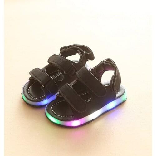 Bibihou 2021 Toddler Sandals Girl Led Pure Color Velcro Fashion Kids Shoes for Girl Boys Breathable Non-Slip Children Size 21-30