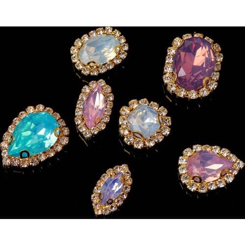 Shiny Super Quality Cheap Opal 12p Waterdrop Navette Oval Sew On Resin Rhinestones Diy/Clothing Jewelry Women Jean Wedding Dress