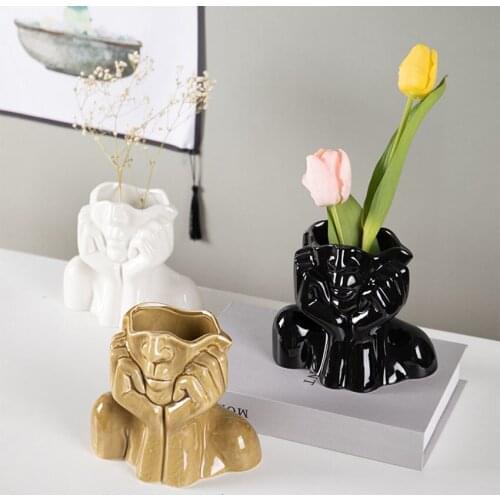 Nordic Style Body Art Ceramic Vase Creative Balcony Decoration Crafts Simple Humanoid Living Room Flower Arrangement Container