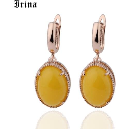 Irina Big Oval Simulated Beeswax Earrings For Women Rose Hollow Flower Pendant Fashion Jewelry Party Gift WS10197