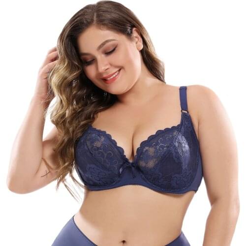 36-46 EF Cup Plus size Bra For Full-figured Women Hollow Flower Soft Lace Ultra-thin Cup Push Up Bra Breathable Sexy Underwear