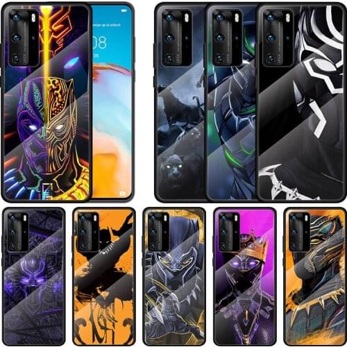 Tempered Glass Cover Shell Luxury Black Panther Super Hero For Huawei P40 P30 P20 P10 Pro Plus Lite 5G 2019 Phone Case