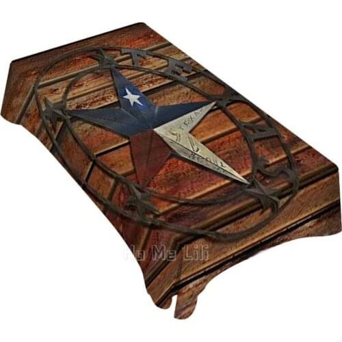 Decorative Rectangle Table Cloths Vintage Western Texas Star On Wood Board