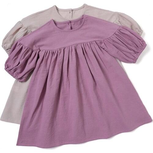Children Clothing Toddler Baby Princess Dress Kids Party Dresses Solid Color Linen Cotton Long Sleeve Spring Autumn Baby Dress