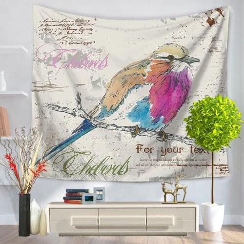 Home Decorative Wall Hanging Carpet Tapestry 130x150cm Rectangle Bedspread Vintage Bird Painting Pattern GT1047