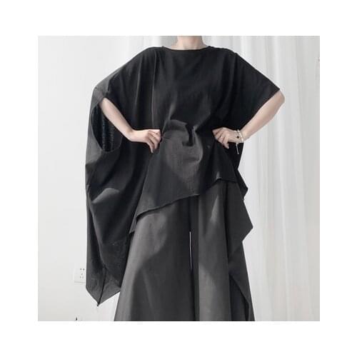 Women White Asymmetrical Big Size Oversized T-shirt New Round Neck Half Sleeve Fashion Tide Spring Autumn 2020 19A-a644