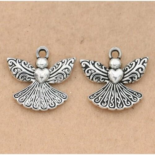 KJjewel Angel Fairy Charm Pendant fit Bracelet Necklace Tibetan Silver Plated Jewelry DIY Making Accessories 21x23mm