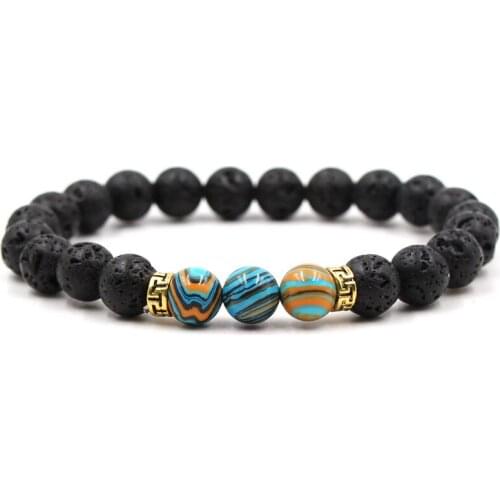 8mm Colorful Malachite Stone Black Lava Beads Strand Bracelet DIY Essential Oil Diffuser Bracelet Energy Women Men Jewelry
