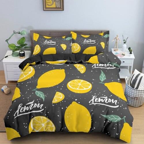 Cartoon Lemon Yellow Comforter Bedding Set Fruit 3D Print Luxury Queen King Single Duvet Cover Set Home Textile Decor Modern