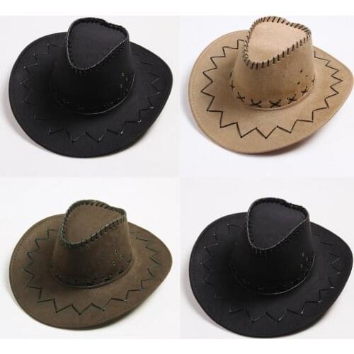 Mens Womens Fashion Cowboy Caps Solid Color Wide Brim Hat for Fancy Dress Party