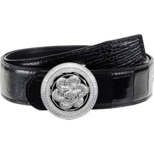 LINSHE crocodile The belt men Genuine leather longer The belt Male, 3.8 Smooth buckle Head spin Set auger belts men