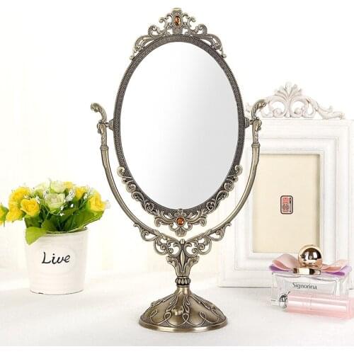 Desktop makeup mirror Bedroom vanity mirror Home Decoration Desktop ornaments Household products Metal surface Carved border