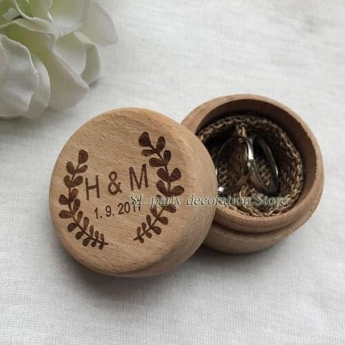 Personalized Round Wedding Wooden Ring Box Ring Bearer Rustic Wedding Ring box Holder Custom Ring Box