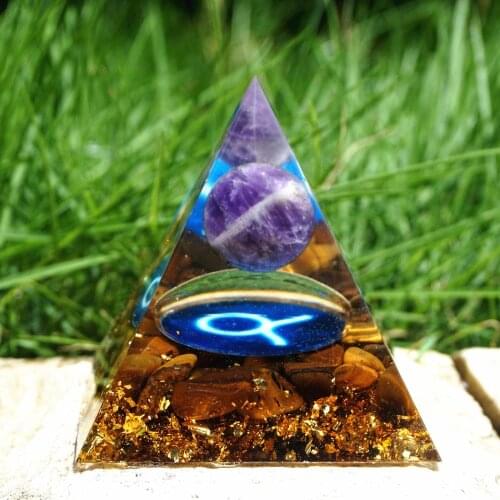 Handmade Orgonite Pyramid 60mm Tiger Eye Amethyst Sphere Stone HEALING Crystal Reiki Orgone Pyramid Chakra EMF Protection