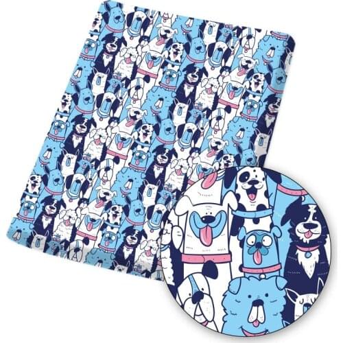 Polyester Cotton Fabric Dinosaur Dog Cartoon Animals Printed Fabric DIY Sewing Home Textile Garment Material 45*150cm/pc 80g
