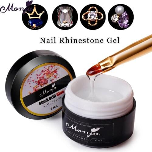 Monja 8 ml Transparent Nail Art Strong Stuck Drill Glue Adhesive Rhinestone Jewelry Decoration Point Drill Gel DIY Manicure Tool