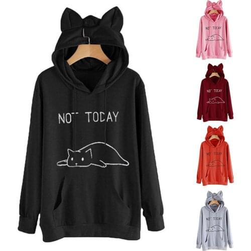 Cartoon Cat Print Hooded Pullover Hoody Long Sleeve Jacket 2020 Autumn And Winter New Womens Fashion Casual Hoody M-5XL