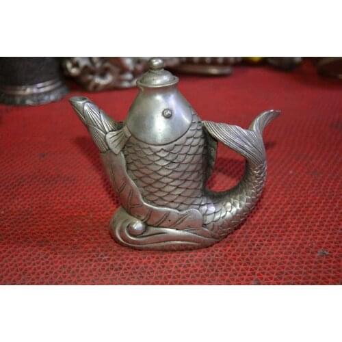 Rare Old Old China carved silver teapot,fish,free shipping