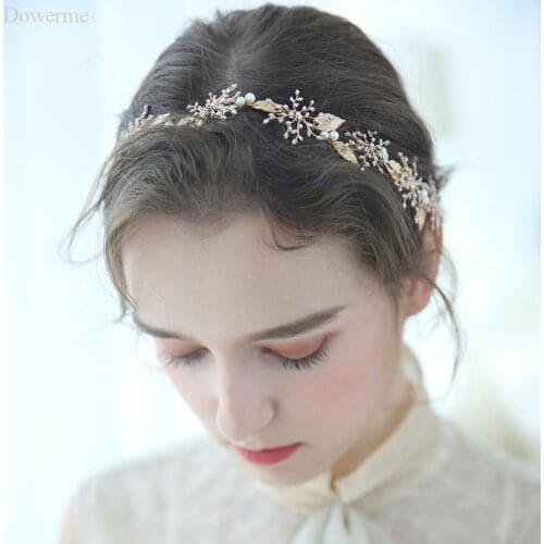 Handmade Gold Leaf Wedding Crown Hair Accessories Rhinestone Bridal Tiara Headband Women Jewelry