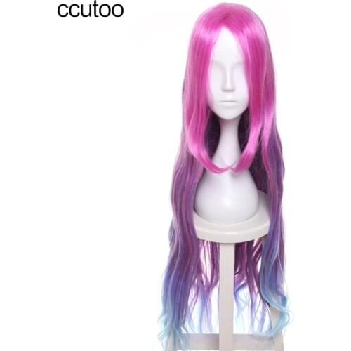 Ccutoo 100cm LOL Miss Fortune Arcade Women Long Rose Red Purple Blue Gradient Wavy Synthetic Cosplay Full Wigs Heat Resistance
