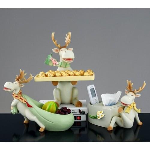 NORDIC FLOWER DEER STORAGE CANDY BOX DECORATION LUCKY ELK CREATIVE KEY STORAGE BOX TISSUE BOX RESIN CRAFT HOME DECORATION R4991