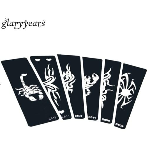 6 Pieces Strip Henna Tattoo Stencil Airbrush Drawing Scorpion Spider Pattern for Women Men Body Art Tattoo Template Cool S600#02