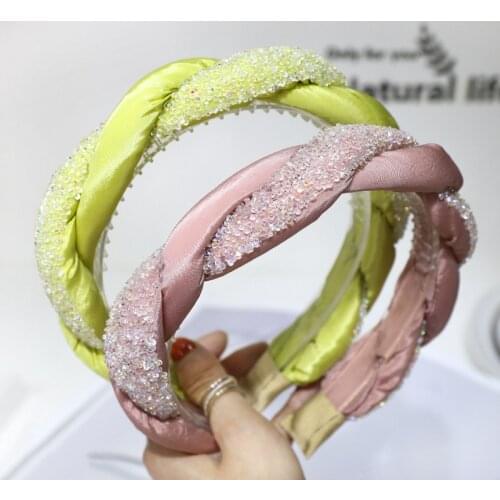 Vintage Silk Rhinestone Chain Bezel Hair Band Women Braided Headband Hoop Hair Clips Girls Hair Accessories opaska do wlosow