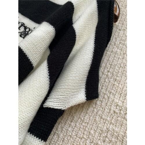 Round Neck Large Striped Woolen Hole Sweater Knit Sweater