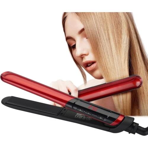 Heating Flat Iron Hair Straightener 2 In 1 Curler Professional Temperature Adjustment Curling Straightening With LED Digital