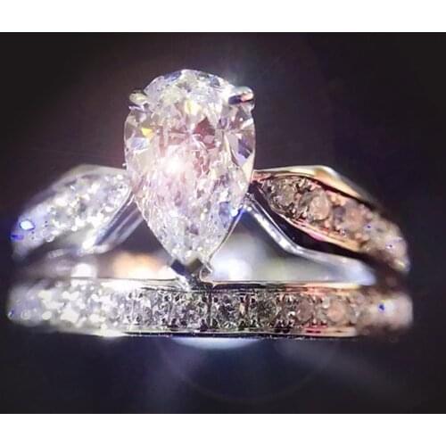 Yanleyu Sparkling Waterdrop Cubic Zircon Wedding Bands Ring Set Real 925 Sterling Silver Clear CZ Engagement Ring Jewelry PR204