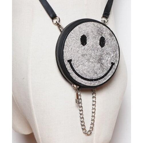 DAEYOTEN Diamond Bags for Women 2020 Cute Smiling Face Small Round Bag Single Shoulder Messenger Bag Summer Chain Handbag ZM0755