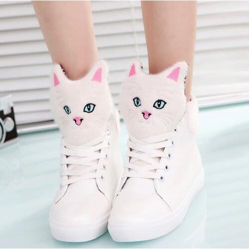 2019 Women Boots Winter Shoes Women Lace-Up women snow boots Cartoon Cat Pu Leather Shoes Women Platform Boots botas mujer