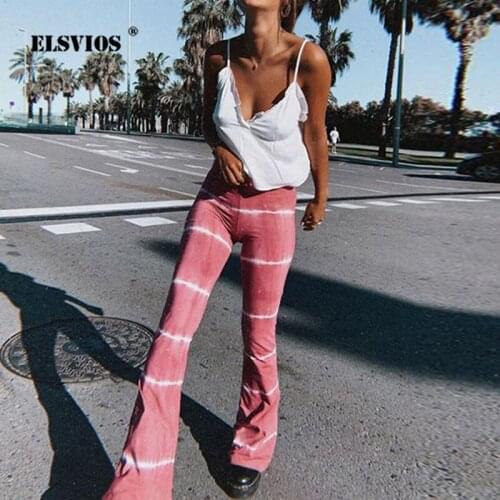 2XL Striped Print Bell Bottom Pants Women 2020 Summer High Waist Wide Leg Long Pants Elegant Lady Casual Streetwear Flared Pants