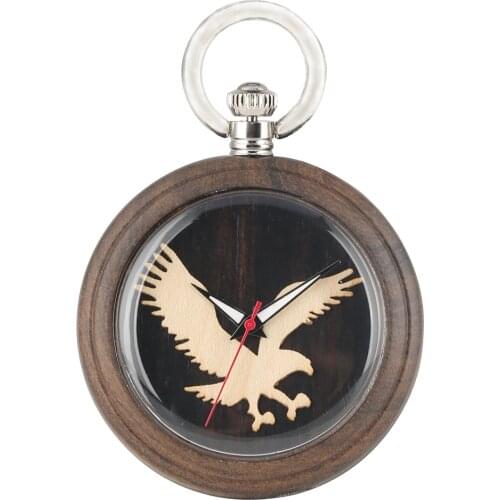Owl Pattern Quartz Pocket Watches for Lady Practical Detachable Rough Chain Pendant Watch Dark Brown Wooden Quartz Pocket Watch